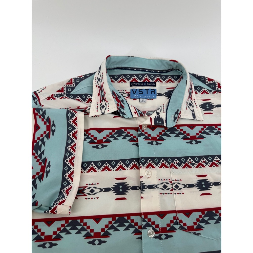 VSTR Mens Southwestern Tribal Print 4-Way Stretch Short Sleeve Button Down Shirt
